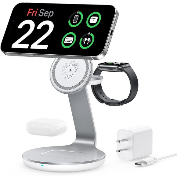 3-in-1 Charging Station Compatible with MagSafe for iPhone 16/15/14/13/12, Wirel - Picture 1 of 6
